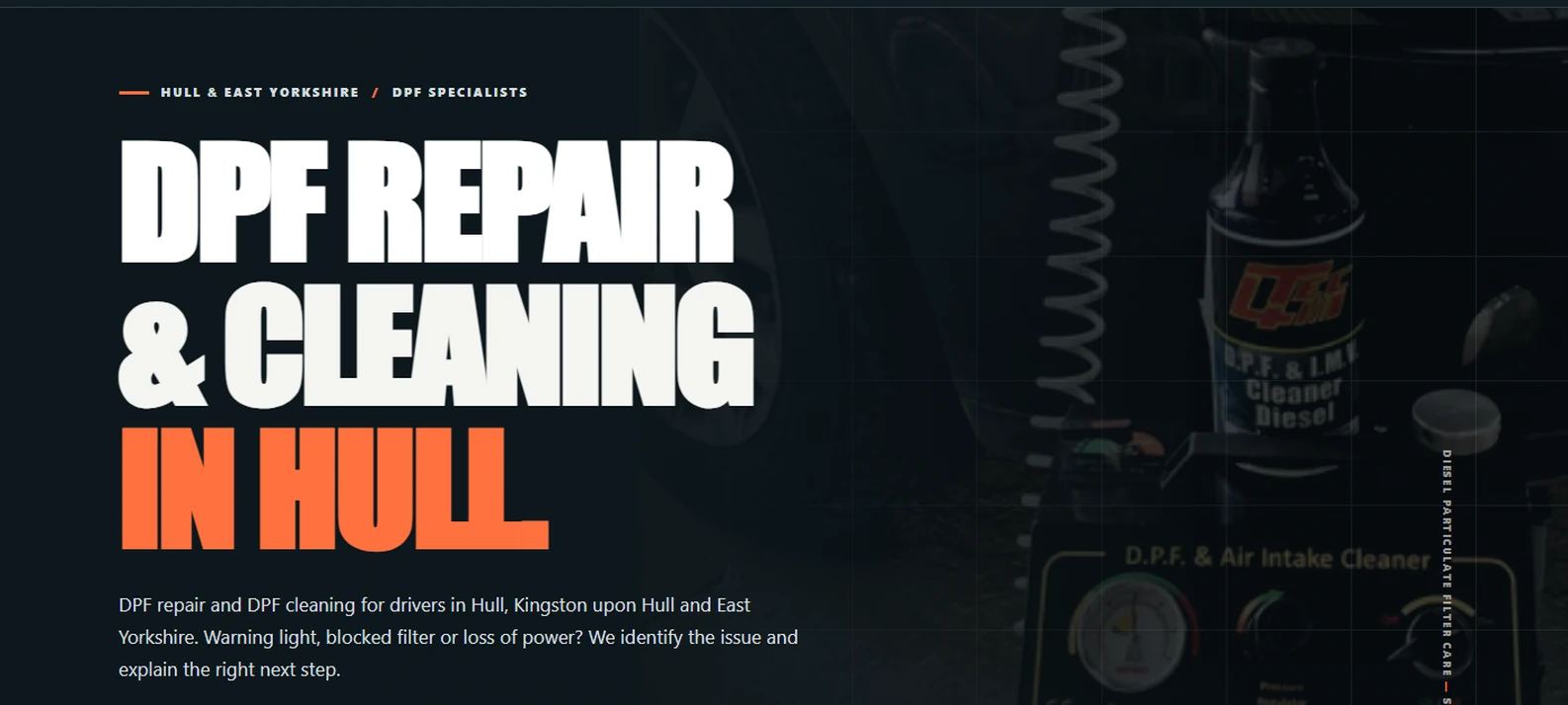 Homepage screenshot of the redesigned Hull DPF Repairs website